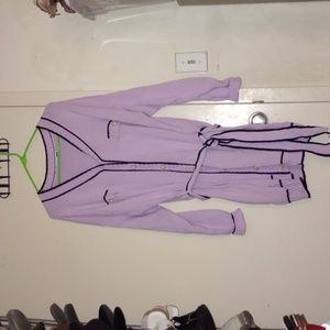 V-Neck Self Tie Button Up Sweater Dress